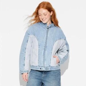 Wild Fable Two-Tone Blue Jean Bomber Jacket